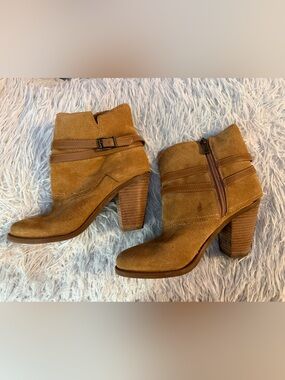 Jessica Simpson Cognac Suede Stacked Heel Ankle Booties